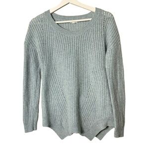 Garnet hill aqua light blue cashmere knit asymmetrical shark bite hem sweater XS